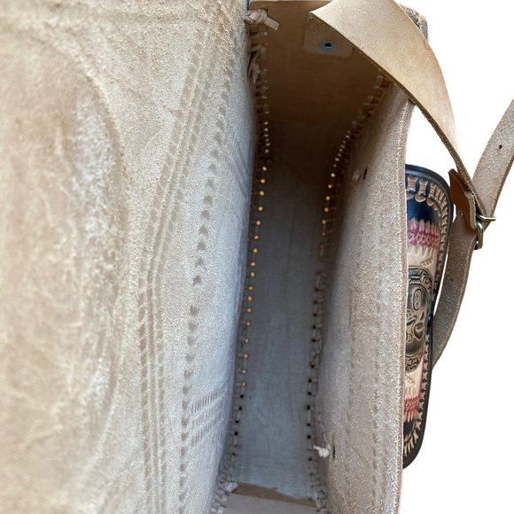 Hand Tooled Leather Bag Crossbody Western Aztec Native American Boho Hippie Big - Picture 14 of 15